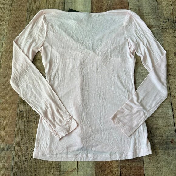 Y2K 2000's Womens Size Small Lace-Trimmed Blush Pink Long Sleeve V-Neck Cute Top - Picture 8 of 8